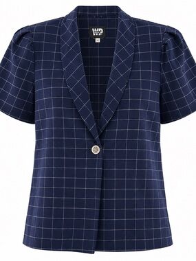 Vintage W.P. Gordon Navy Blue Windowpane Plaid Short Sleeve Blazer Jacket Size 1